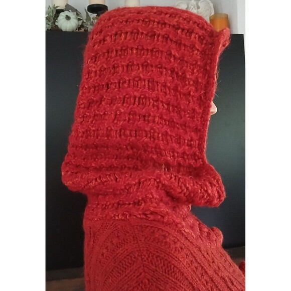 Cable Knit Sweater Lagenlook Hand Knit by Dollie Wool Flared Long Sleeve Buttons - Picture 9 of 11